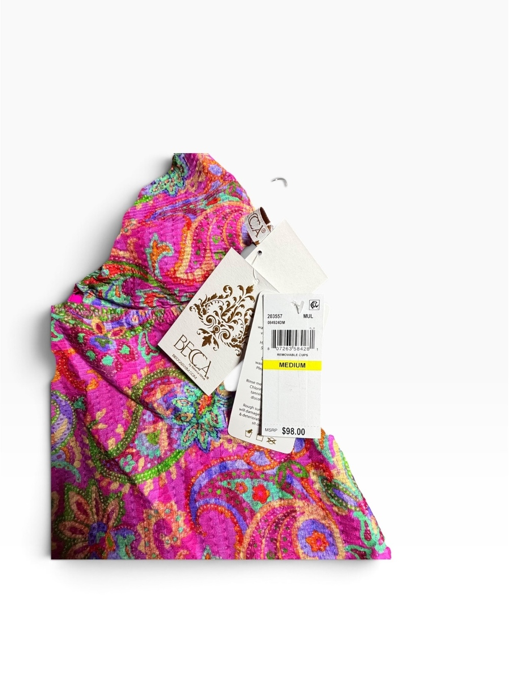 Becca pink paisley multi color O ring tankini swim top size Medium $98 NWT - Picture 5 of 8